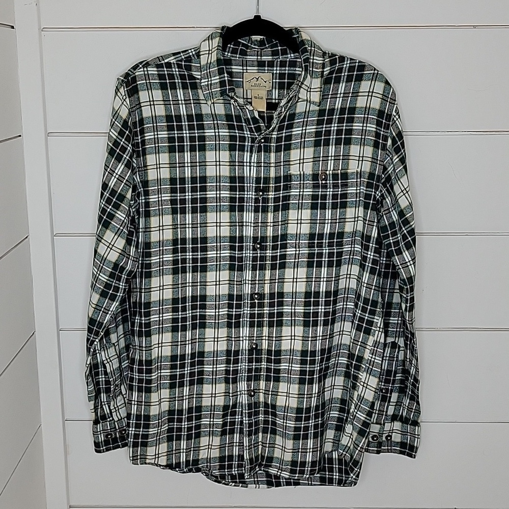 BLUE MOUNTAIN small green burgundy white plaid flannel